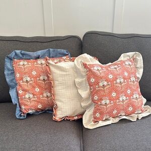 Handmade New Floral Ruffle Throw Pillows Set of 3
